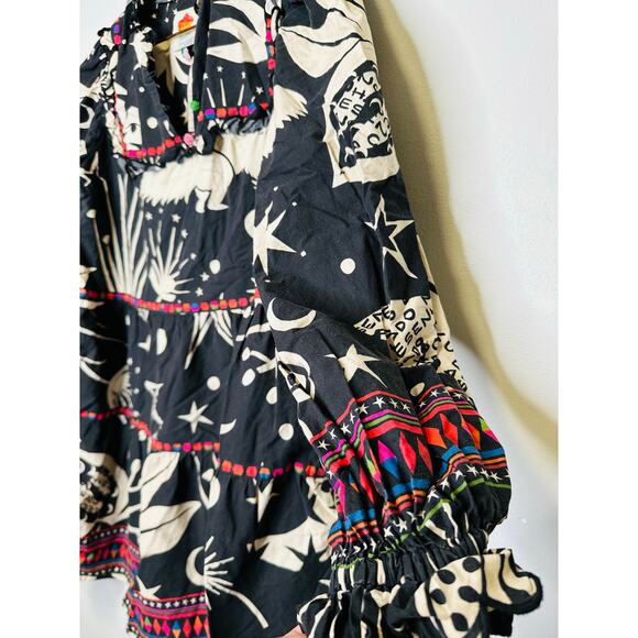 FARM RIO Black White Printed Cerrado Sky Mini Dress Size Small - Picture 15 of 16